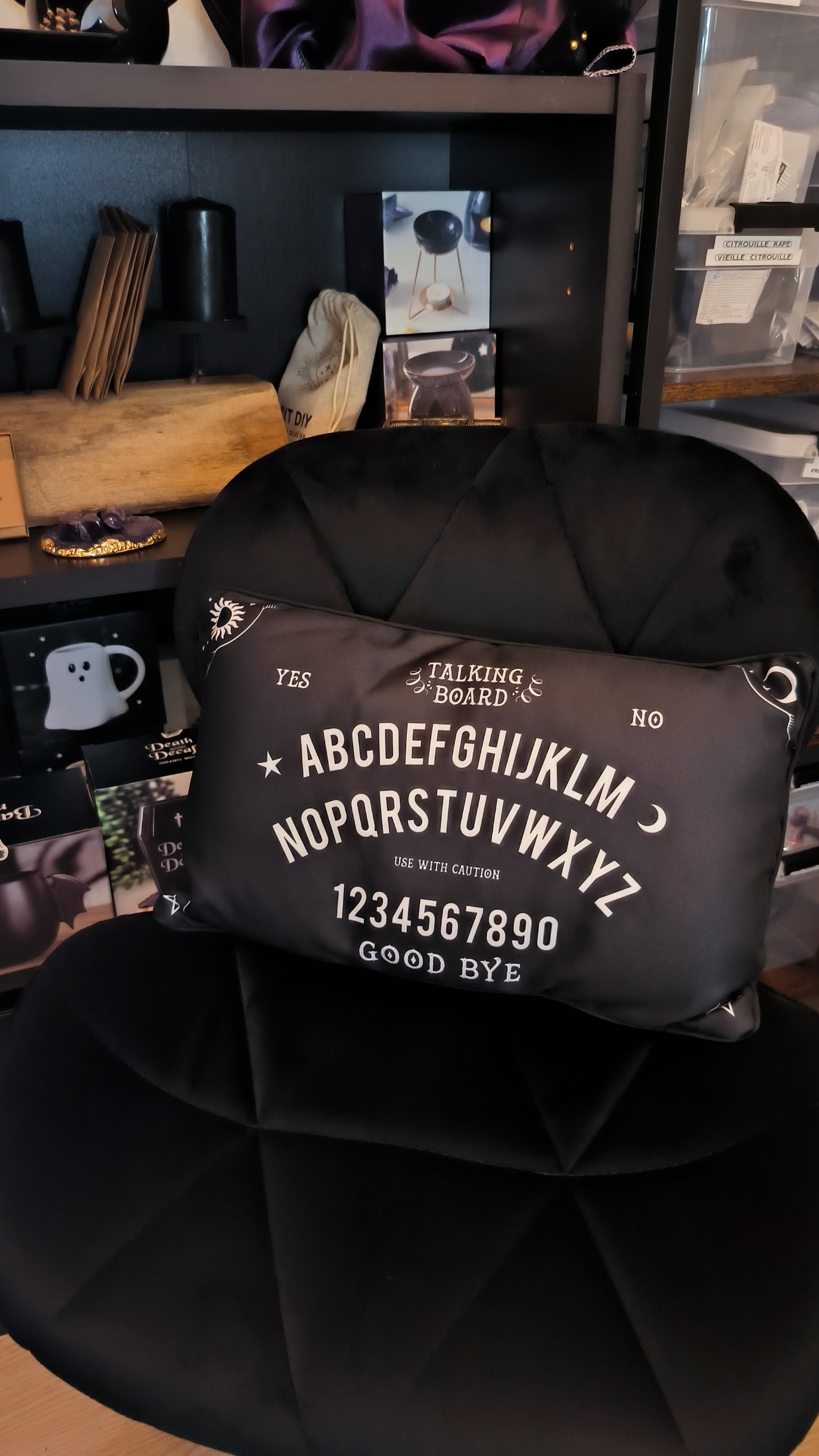 Coussin Rectangulaire Planche de ouija Noir et Blanc