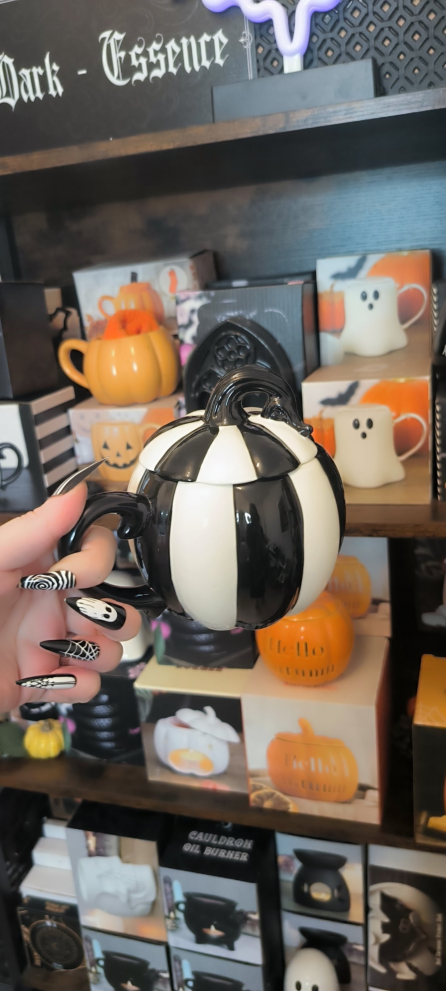 Mug Citrouille d'Halloween à Rayures Noires et Blanches avec Couvercle