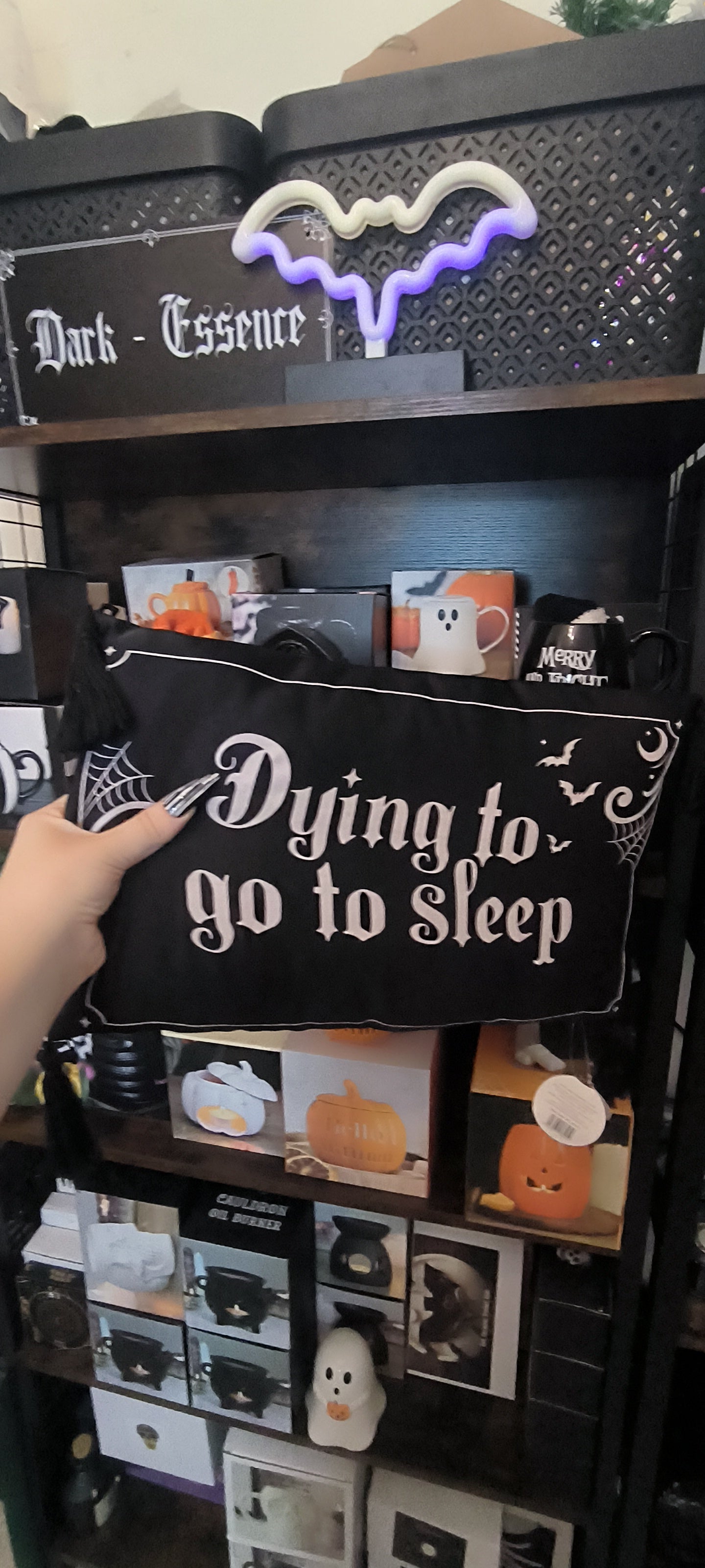 Coussin gothique "Mourir d'envie de dormir"
