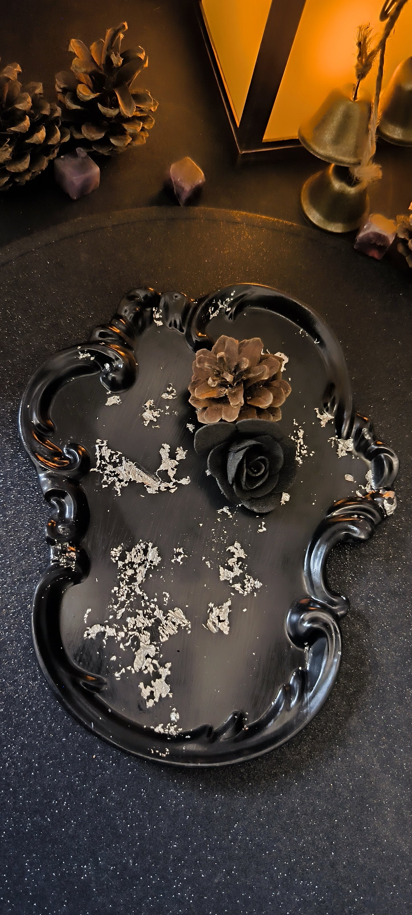 Plateau Baroque en jesmonite - argent