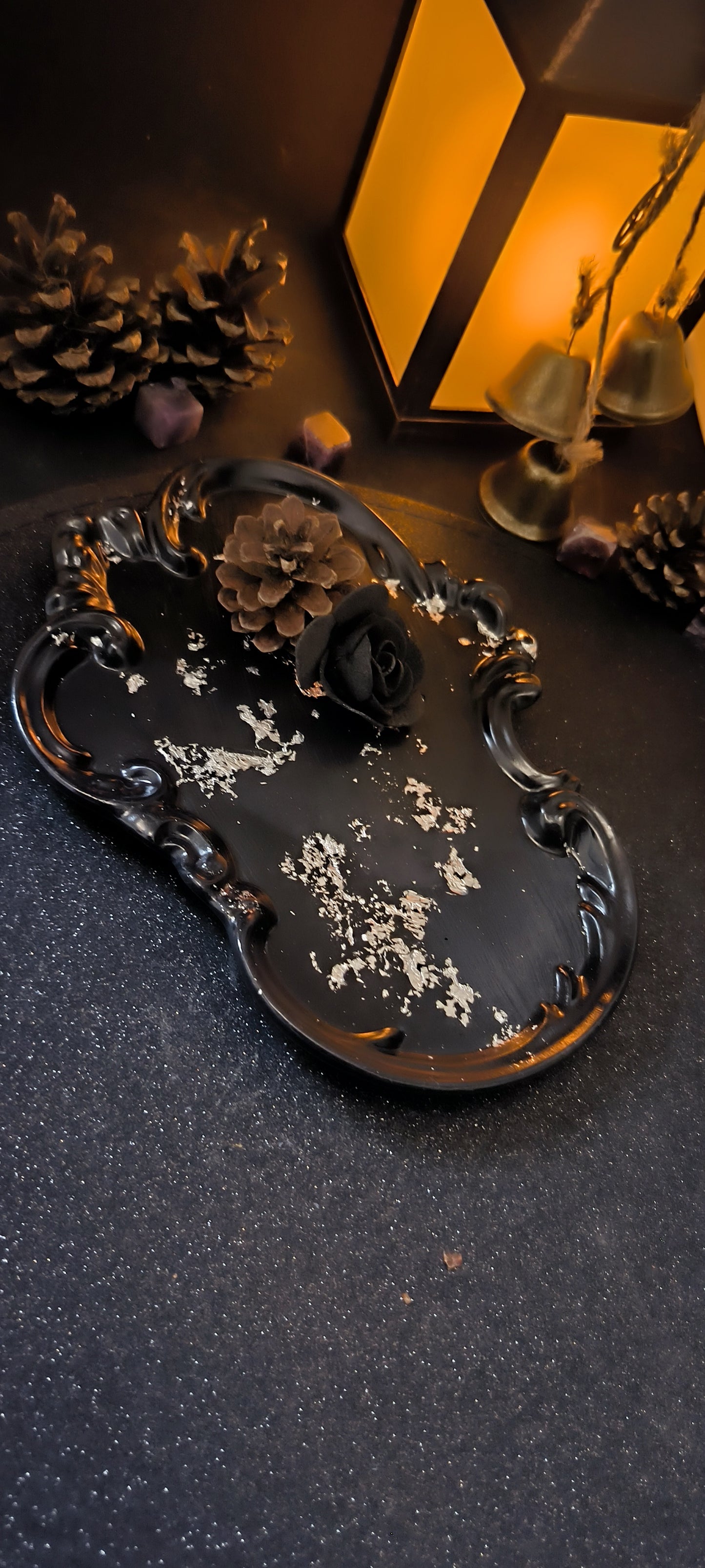 Plateau Baroque en jesmonite - argent