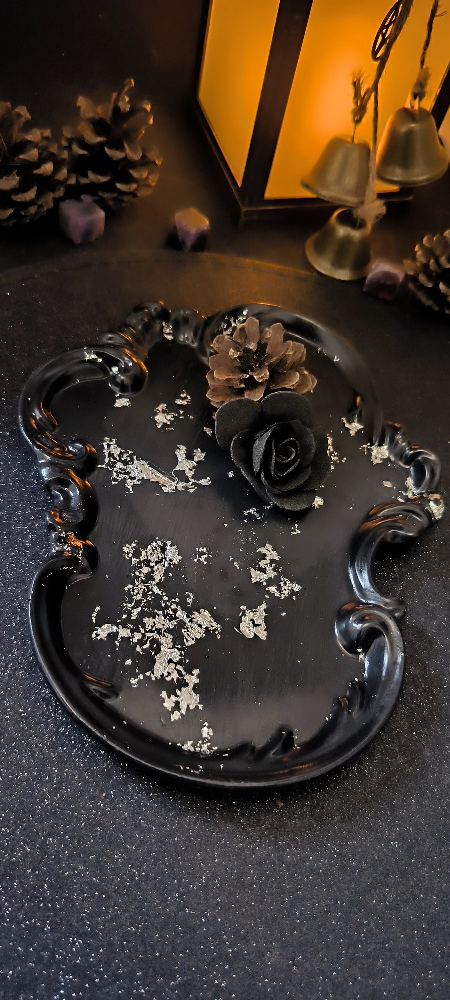 Plateau Baroque en jesmonite - argent